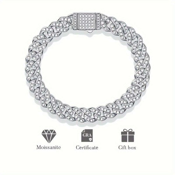 Bracelet Moissanite pour Hommes Femmes le Même Hip Hop Tendance Cool Chaîne Cubaine Saint Valentin Fête des Pères Anniversaire Cadeau d'anniversaire avec Certificat