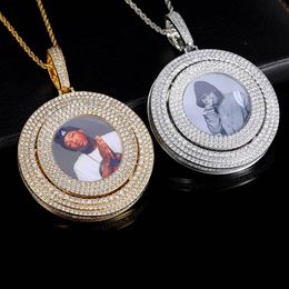 Moissanite Aanpassen Memorial Foto Hanger Ketting Draaibaar met Bling Diamond Stone Zirkoon Mannen Vrouwen Minnaar Kerstcadeau