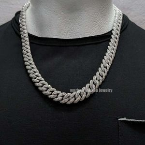 Chaîne hiphop Moissanite d couleur 12mm en argent Sterling 925 Vvs, double rangée de diamants ronds, collier à maillons cubains Moissanite