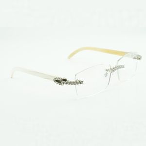 Moissanite Diamond Luxury Fashion buffs gafas 3524015 Gafas transparentes de búfalo blanco natural Lentes Envío gratis