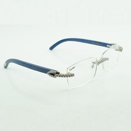 Moissanite diamant luxe mode lunettes en bois 3524015 pieds en bois bleu naturel lunettes claires lentilles livraison gratuite