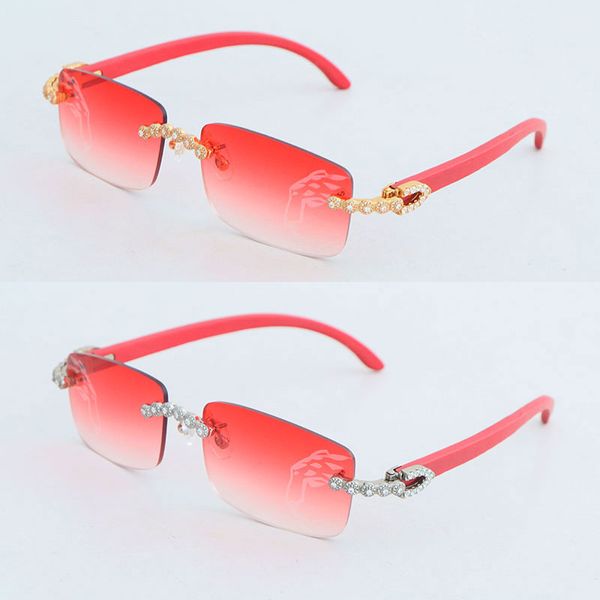 Moisanite Diamond Diamond Rimless Sunglasses For Women Original Wood Men Lens Détachable Eyewear Larges Red Wood Verghes Mens Taille 58-18-140MM