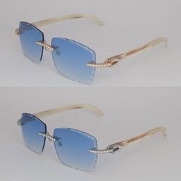 Moisanite Diamond Set Sunglasses Sunglasses Womans Big Stones 2 Carat Diamond Sun Glasshes Original Stripes blanches authentiques Natural H266E