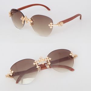 Moissanite Diamond Set Gafas de sol sin montura Mujer Piedras grandes Diamante Gafas de sol de madera 8200757 Edición limitada Gafas de sol de madera Hombres Mujer Nuevo modelo Gafas Tamaño 61