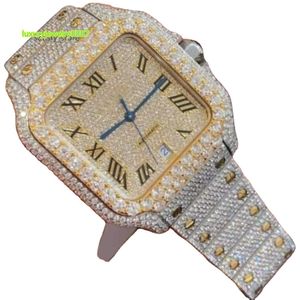 Moissanite Dual Tone VVS Cuban Watch A1025 met VVS Moissanite Iced Bused Down Hip Hop Watch Personalised Luxury Watch