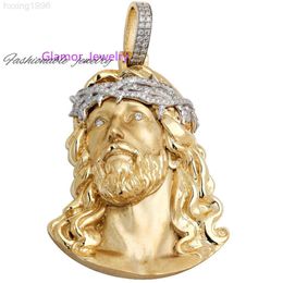 Moisanite Gold Head with Diamondpass Diamond Tester VVS Moisanite Custom Jesus Hip Hop Bijoux Iced Out Pendant 925 Silver Men Collier Pendant