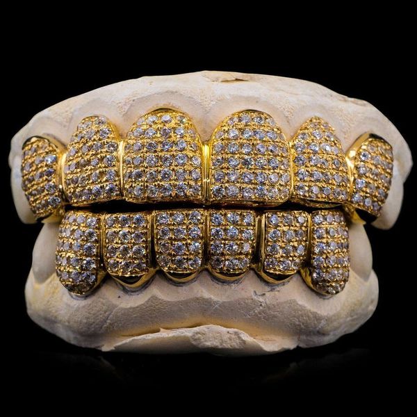 Moissanite Grill 925 Argent Plaqué Or Hip Hop Dents Grill Tout Glacé Micro Pavé Hommes Personnalisé Glacé Moissanite Dents Grill