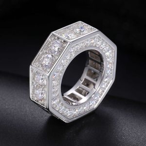 Bijoux Hip Hop Moisanite 925 Sterling Silver VVS Lab Grown Diamond Iced Ont Octagon Finger Band Ring avec GRA Certificat