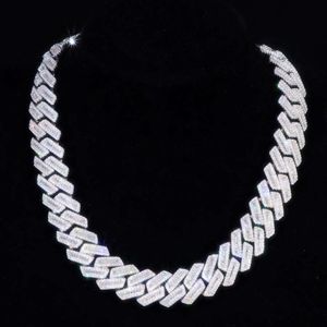 Moissanite Hiphop Necklace 925 Sterling Silver Iced Out Luxury 18mm Baguette Moissanite Cubaanse ketting