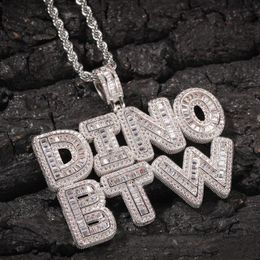 Moissanite Hotsale Hip Hop nom personnalisé Baguette lettre pendentif collier avec chaîne de corde gratuite or argent Bling zircone hommes pendentif bijoux