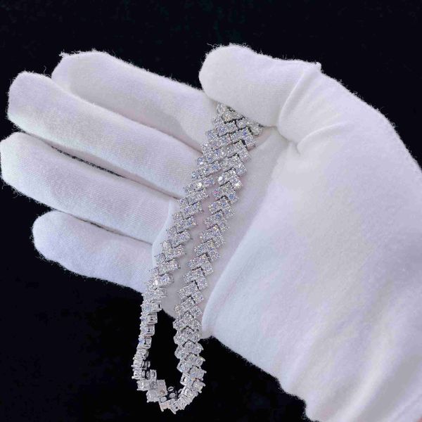 Moissanite Jewelry Hiphop Chain 10mm Cuban Mens Necklace Bling Iced Out Silver Cadena de eslabones cubanos en stock
