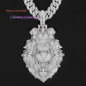 Pendentif tête de lion Moissanite avec diamantCollier tête de lion 3d personnalisé pendentif d couleur Vvs Moissanite Hip Hop bijoux argent 925 pendentif diamant glacé pour hommes