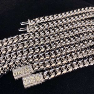 Moissanite Lock Cuban Link Chain Hip Hop ketting 8mm Breedte Goud Miami Shine roestvrij staal 925 zilver