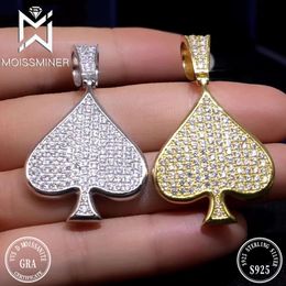 Moissanite Poker Spade hanger ketting voor mannen s Sier Real Diamond out kettingen dames sieraden pass Tester met GRA