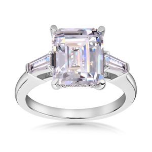 Moissanite Promise Ring, 4 karaat Emerald Cut Big Diamond Ring, 3 Stones verlovingsringen voor vrouwen, trouwringen Designer sieraden, 4CT D kleur wit goud verguld zilver