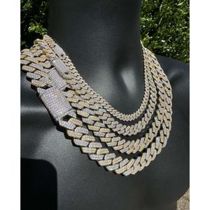 Moissanite Prong Miami Link -ketting Ketting Twee toon 14K Geelgouden Vermeil over vaste 925 zilveren diamant tester