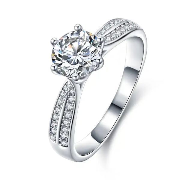 Anneaux de Moissanite pour femmes, 1,0 ct anneaux de fiançailles pour femmes S925 argent sterling avec 14 000 anneaux de mariage de halo plaqué or de 14 carats