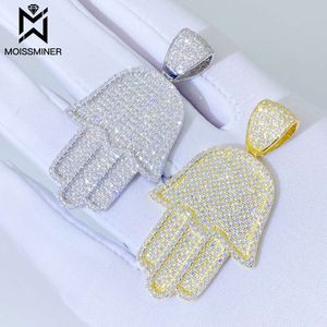 Moisanite S bling Fatima's Hand Pendants Real VVS Diamond Iced Out Colliers pour hommes Women Jewelry Pass Tester