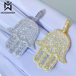 Moissanite S New Fatima's Hand Hangers Echte Diamond Iced Out Ketters For Men Women Sieraden Pass Tester Gratis schip