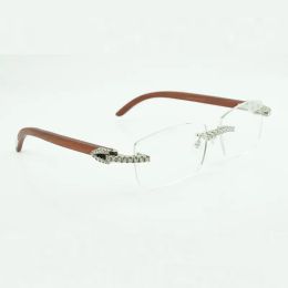 Pierres Moissanite montures de lunettes diamant sans fin 3524012 lunettes de soleil avec pieds en bois naturel original et verres transparents de 56 mm