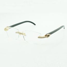 Pierres Moissanite montures de lunettes diamant sans fin 3524012 lunettes de soleil buffs avec pattes en corne de buffle noir naturel et lentilles transparentes de 56 mm