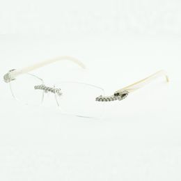 Piedras moissanitas, monturas de gafas de diamantes infinitas, gafas de sol 3524012 con patas de cuerno de búfalo blanco natural y lentes transparentes de 56 mm