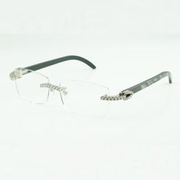 Pierres Moissanite montures de lunettes diamant sans fin 3524012 lunettes de soleil buffs avec pattes en corne de buffle texturées noires naturelles et verres transparents de 56 mm