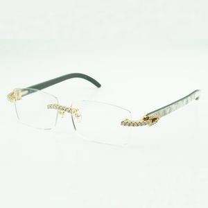 Piedras moissanitas, monturas de gafas de diamantes infinitas, gafas de sol 3524012 con patas de cuerno de búfalo mezclado en negro natural y lentes transparentes de 56 mm
