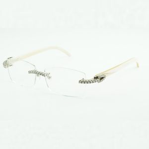 Moissanite stones endless Diamond eyewear frames 3524012 buffs sunglasses with Natural white Buffalo horn Legs and 56 mm clear Lenses