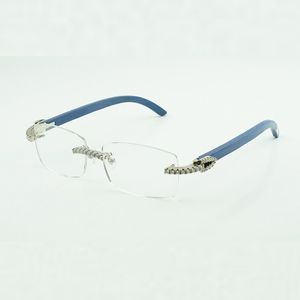 Pierres Moissanite montures de lunettes diamant sans fin 3524012 lunettes de soleil en bois avec pieds en bois bleu naturel et verres transparents de 56 mm