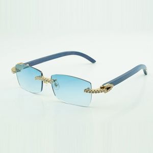 Pierres Moissanite montures de lunettes diamant sans fin 3524012 lunettes de soleil en bois avec pieds en bois bleu naturel et lentilles 56mm