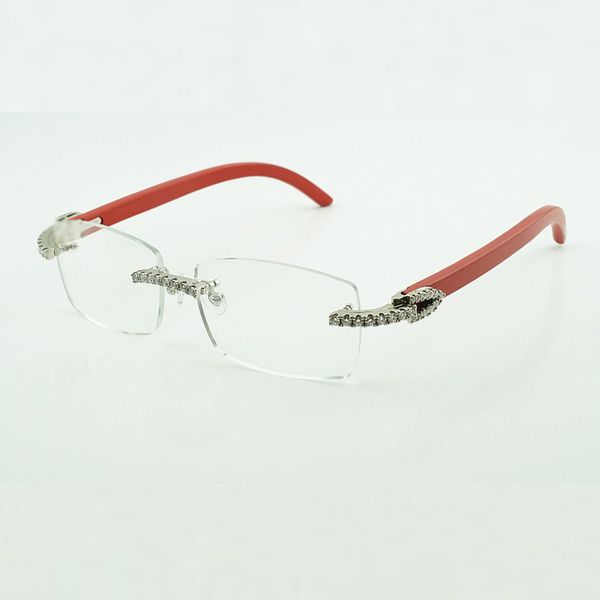 Pierres Moissanite montures de lunettes diamant sans fin 3524012 lunettes de soleil en bois avec pieds en bois rouge naturel et verres transparents de 56 mm