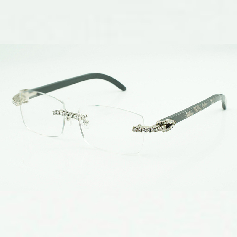 Pietre Moissanite Montature per occhiali Diamond infinite 3524012 Occhiali da sole buff con gambe in corno di bufalo testurizzato nero naturale e lenti trasparenti da 56 mm