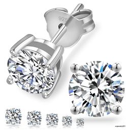 Boucles d'oreilles Moissanite pour filles, en argent Sterling 925, coupe ronde, diamant cultivé en laboratoire, Mossanite, pour femmes et hommes, clous d'oreilles plaqués or blanc