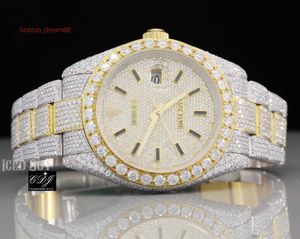 Moissanite clouté y glacé montre de luxe buste vers le bas deux tons Hip Hop diamant montre pour hommes et femmes 20RG