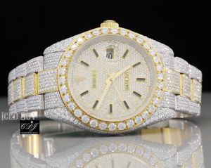 Moissanite bezaaid y iced out luxe horloge bust down Two Tone Hip Hop Diamond Watch voor mannen en vrouwen20RG