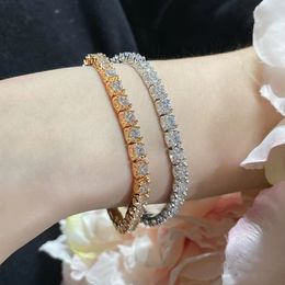 Pulsera de tenis Moissanite, pulseras de diseño, oro plateado con diamantes, joyería de moda, pulseras baguette blancas brillantes vintage para mujeres, chapado en oro de 18 quilates