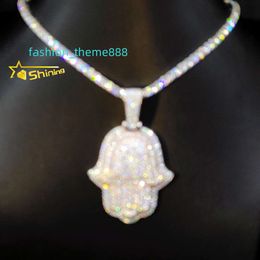 Moissanite testé par diamant rose et platine plaqué or pendentif à main en argent sterling 925 Vvs Moissanite Hamza pendentif