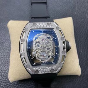 Reloj Moissanite Movimiento mecánico automático Correa de caucho negro Relojes de diseño para hombres Reloj esqueleto con calavera ahuecada Montre de luxe sb057 C4