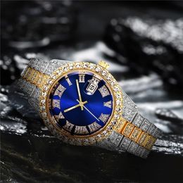 Moisanite Watch Diamond Watch Iced Out Mens Luxury Hip Hop Proof en acier inoxydable Round Clock Quartz Wristswatches Fashion Classic Classic Trendy Elegant Watch