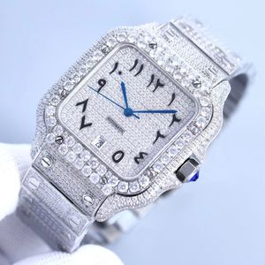 Moissanite Watch Diamonds -versie Nieuwe roségoud gemengd Sier skelet Pass Test Quartz Beweging Top mannen Volledig ijsje uit Sahire -horloges met doos