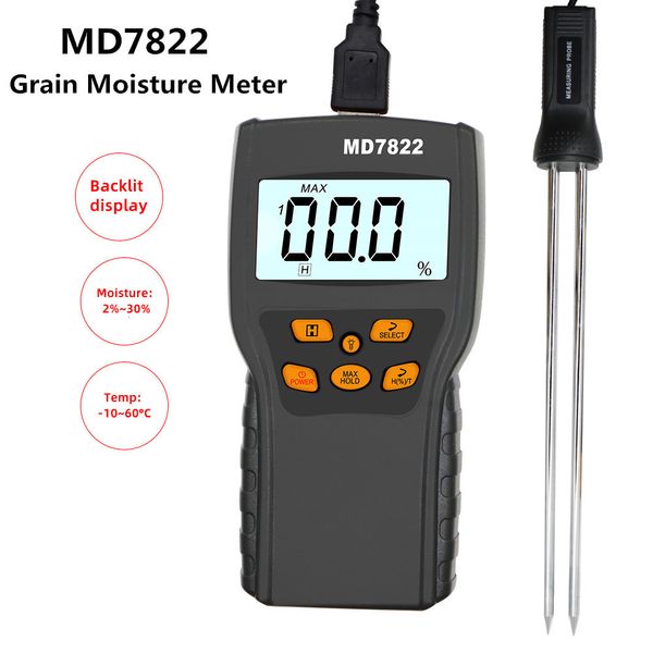 Humidimètres MD7822 Humidimètre numérique pour grains Testeur d'humidité à écran LCD Contient du blé Maïs Test de riz Hygromètre Détecteur d'humidité 30 % de réduction 230727