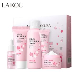 LAIKOU Sakura Kit Ensembles de soins de la peau Hydratant et réduisant les ridules Produit nettoyant pour les pores Ensemble de soins de la peau coréen 5 pièces