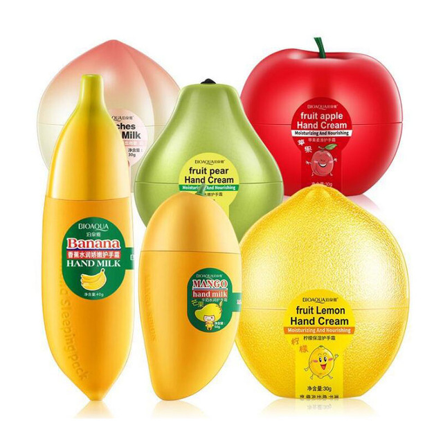 Hydraterende hydraterende handcrème fruit peer citroen perzik mango banaan winter handverzorging voedende huidverzorging