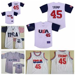 Moive 45 Edworder Trump Baseball Jerseys Us New York White Gray All Stitched Retro Cooperstown Cool Base Retire Sport Ademvol puur katoen voor sportfans man