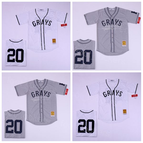 Moive Baseball 20 Josh Gibson Jersey Grays Negro Film Homestead National League Team Blanc Gris Respirant Cousu Pur Coton Cool Base Cooperstown College Top