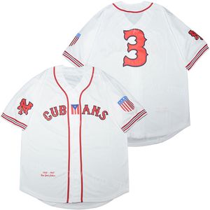 Moive Baseball 3 NEW YORK CUBANS BUTTON-DOWN Jersey College University Algodón puro Transpirable Cooperstown Cool Base Vintage Bordado Blanco Equipo Retirarse