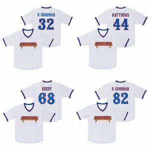 Moive Baseball Benchwarmers 44 Gus Matthews Jersey College 68 Clark Reedy 82 Richie Goodman 32 Howie Goodman University Team Color White Pinstripe Cool Base Good