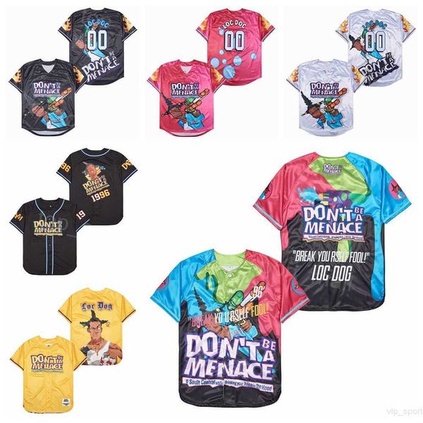 Moive Baseball DONT BE A MENACE Maillots 1996 EIGHT BALL RACING 00 Loc Doc All Cousu Team Noir Blanc Jaune Rose Cool Base Cooperstown Retro University Uniform