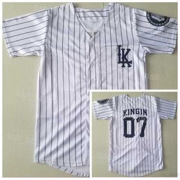 Moive Baseball LK 07 Kingin Jerseys Man Cooperstown College Vintage Pullover Team Color White Pinstripe Cool Base Pure Cotton University met pensioen gaan op gestikt